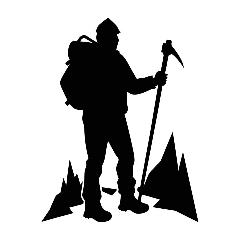 A brave mountaineer standing amidst icy ambiance in a rugged alpine landscape vector