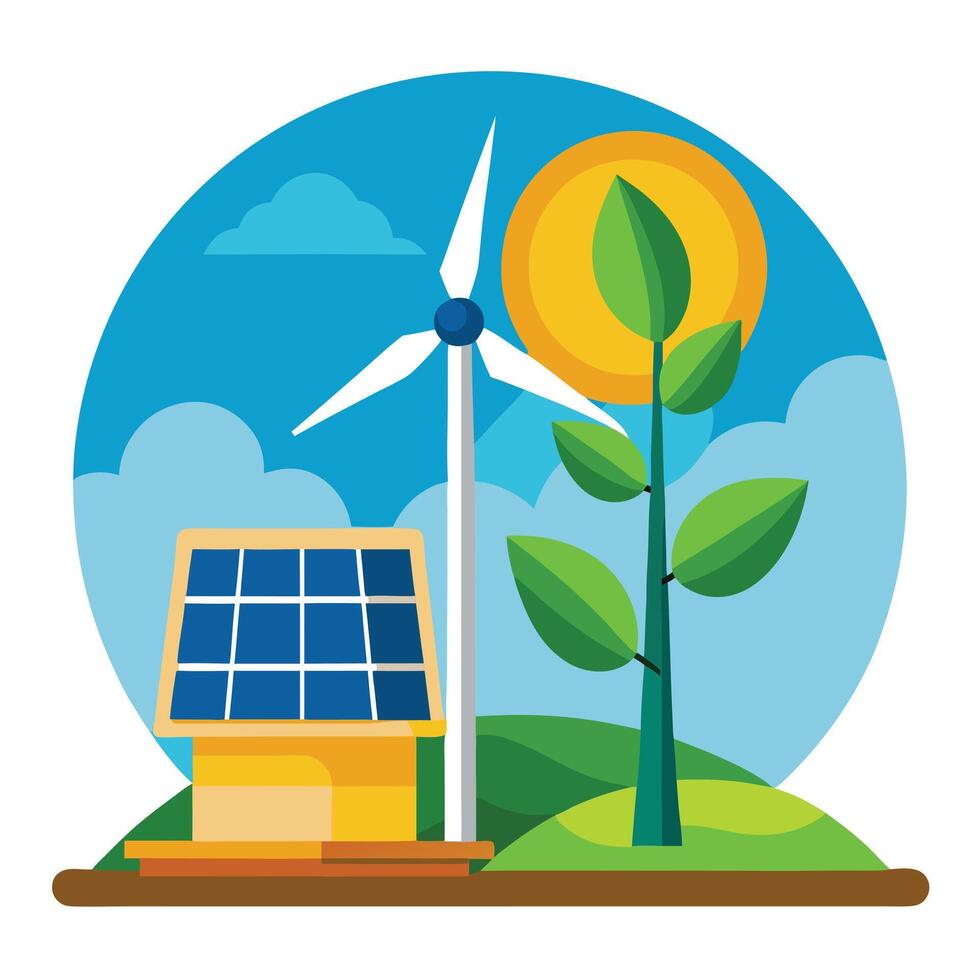 Wind Turbine and Solar Panel Icon and Isolated Background vector