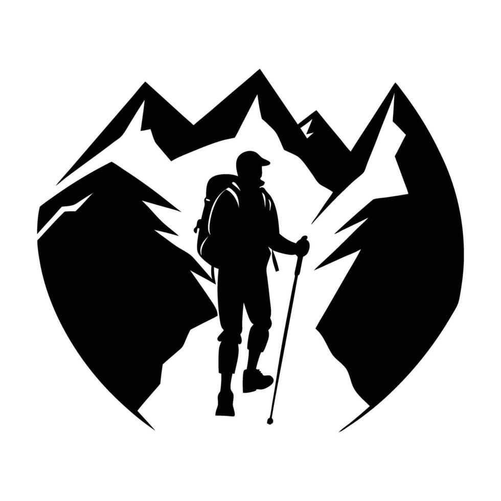 Mysterious trekker walking through a foggy morning landscape with quiet determination silhouette vector