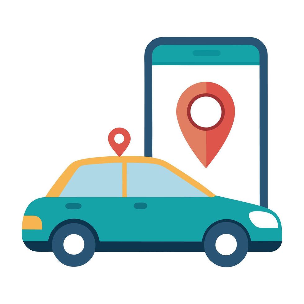 Elegant Car Icon with a Smartphone Pin and Isolated Background vector