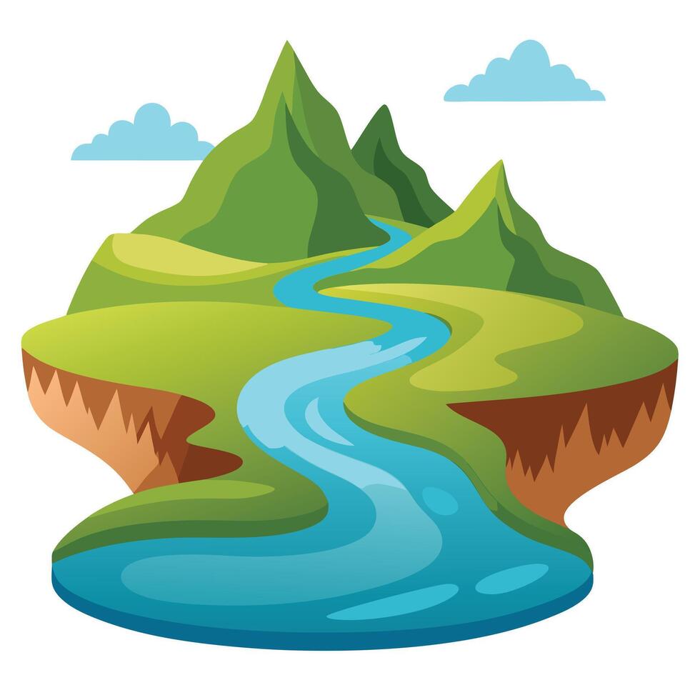 Elegant River Icon Winding through a Valley and Isolated Background vector