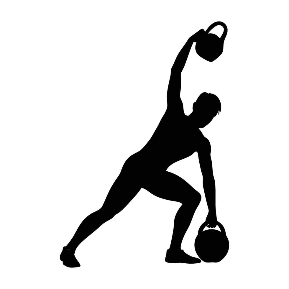 Focused individual executing a Turkish get-up with balanced power and smooth technique silhouette vector