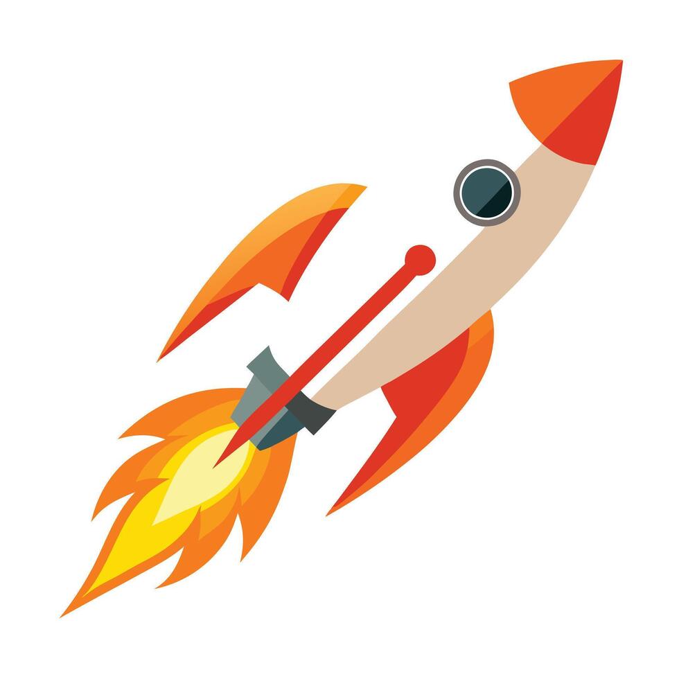 Sleek Rocket Icon Launching with Flames and Isolated on a white Background vector