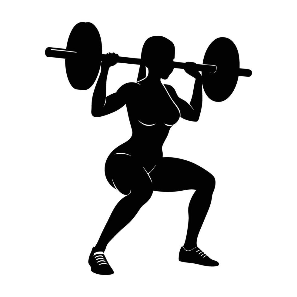 A strong female lifter executing a front squat with perfect form vector