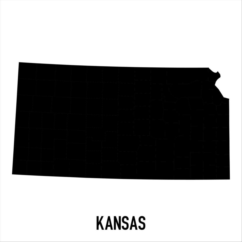 Kansas Map - black World Map International template with High detailed isolated on white background vector