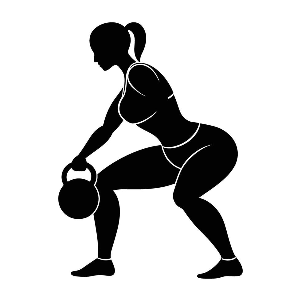 A determined female athlete performing a precise sumo squat exercise for power vector