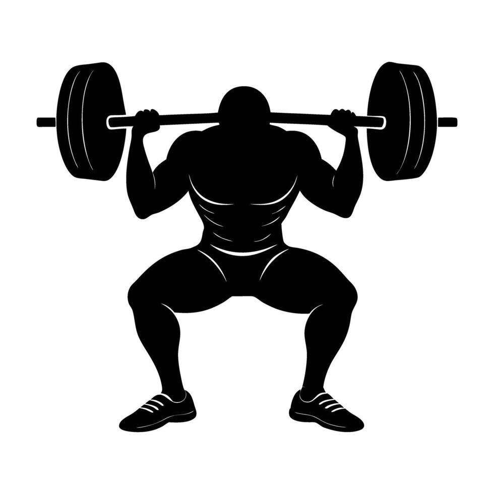 Powerlifter squatting with a barbell on shoulders showcasing exceptional core strength vector