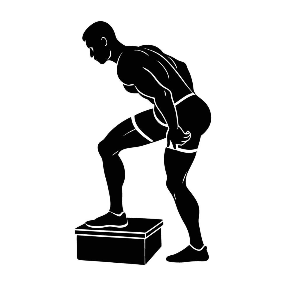 A dedicated man performing a standing calf raise exercise with focused strength vector
