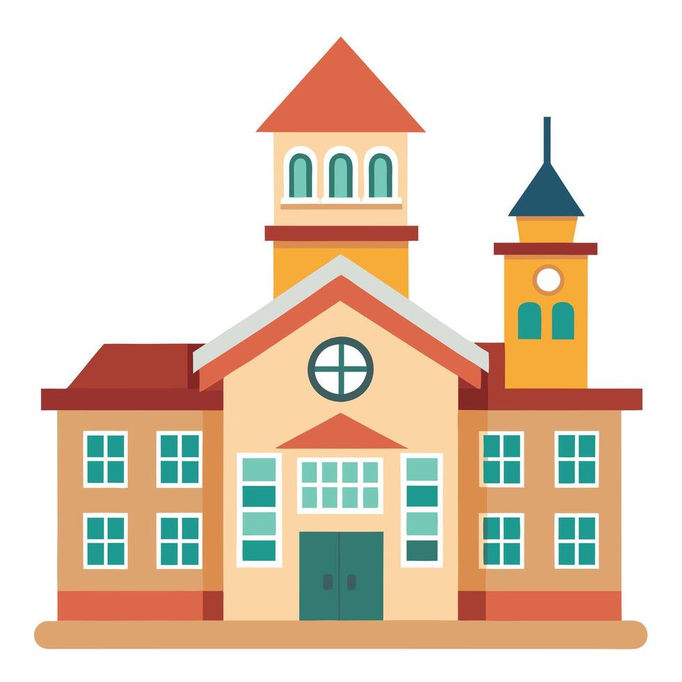 Modern School Building Icon with a Bell Tower and Isolated Background vector