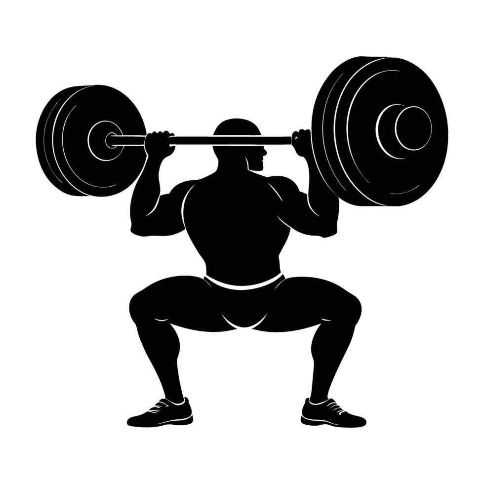 Formidable powerlifter doing a paused squat with intense focus and exceptional strength silhouette vector