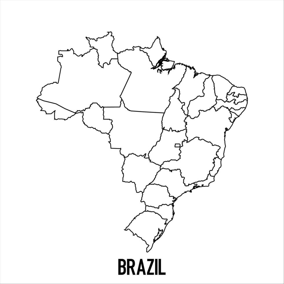 Brazil - solid black outline border map of country area. Simple flat illustration vector