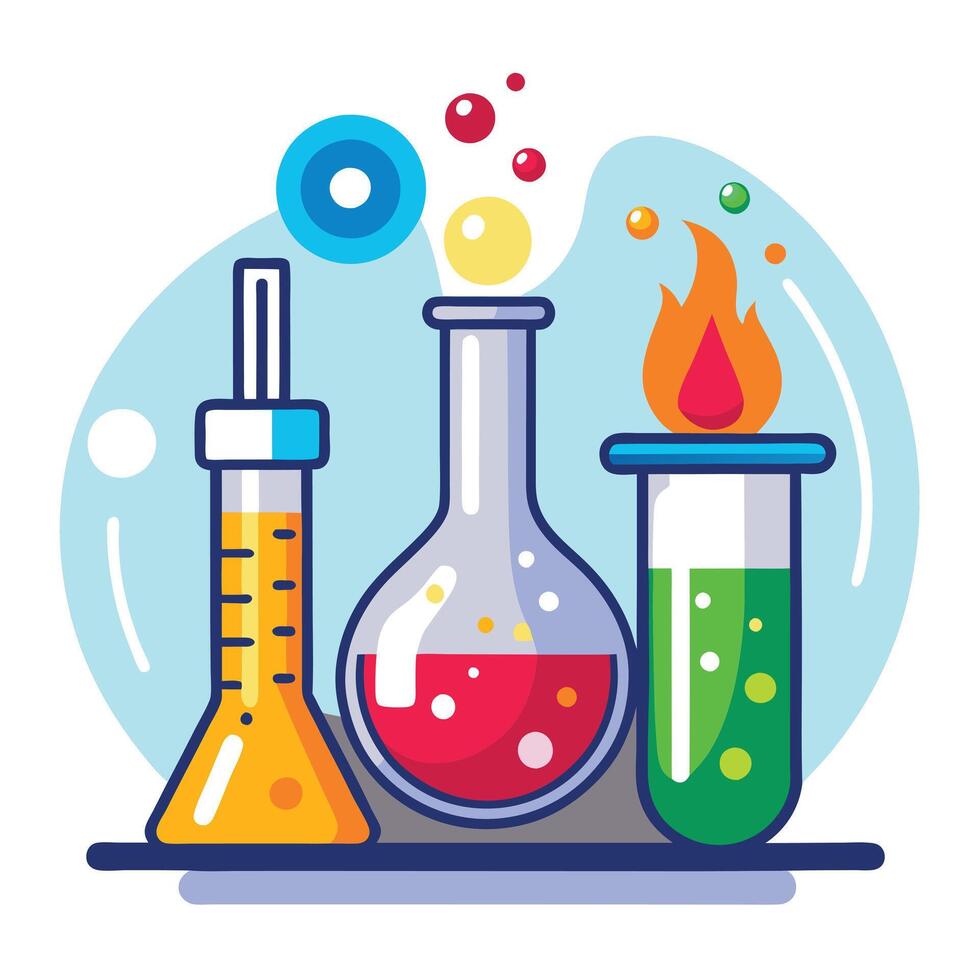 Modern Beakers and Test Tubes Icon with Chemicals and Isolated Background vector