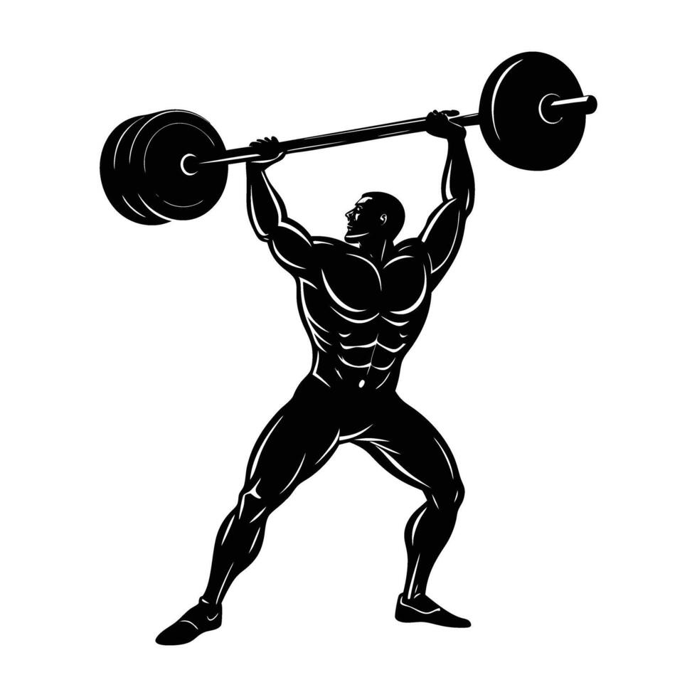 Determined strong athlete holding a barbell tightly with exceptional power and control silhouette vector
