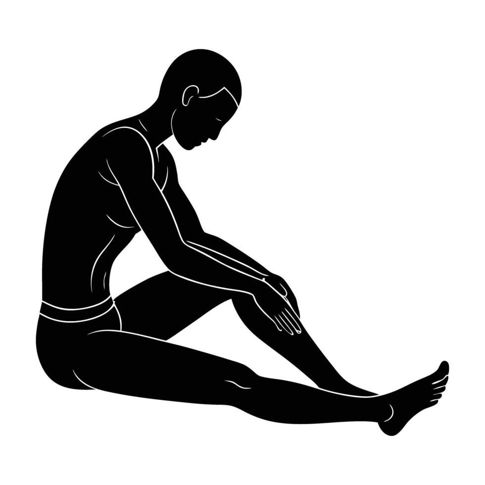 Athletic individual stretching their hamstring carefully to improve flexibility and balance silhouette vector