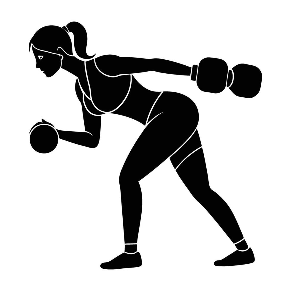 Focused woman performing a triceps kickback exercise with perfect form and controlled strength silhouette vector