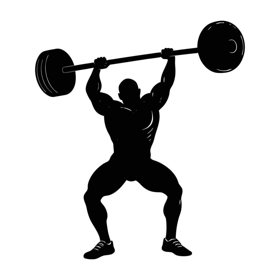 Powerful strong athlete gripping a barbell firmly with intense focus during weight training silhouette vector