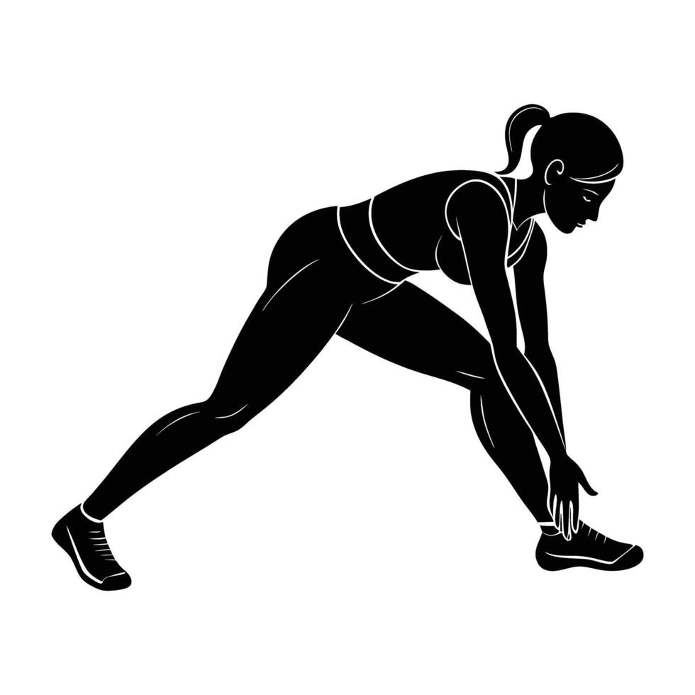 Woman Stretching Hamstrings Before Workout Shown in a Clear Silhouette vector
