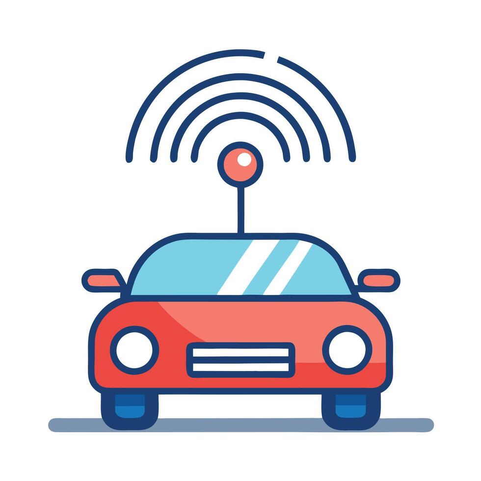 Modern Car Icon with Radar Signals and Isolated Background vector