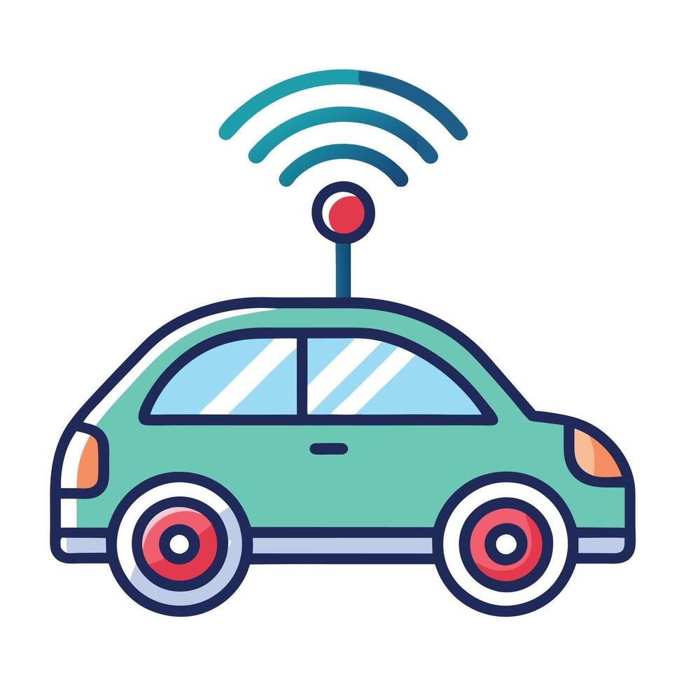 Car Icon with Radar Signals and Isolated Background vector