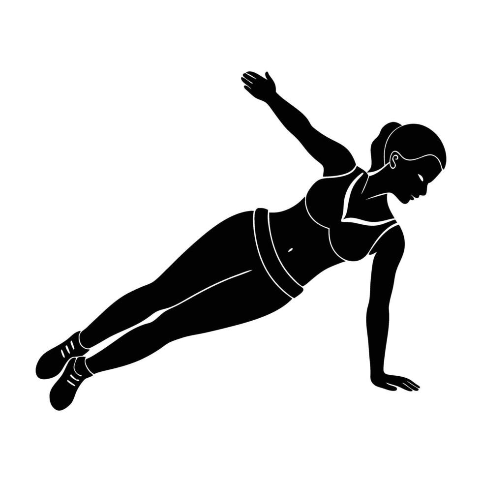 Woman Performing a Side Plank Core Exercise in a Focused Silhouette vector
