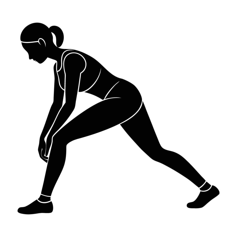 Woman Stretching Hamstrings Before a Workout Captured in a Sleek Silhouette vector
