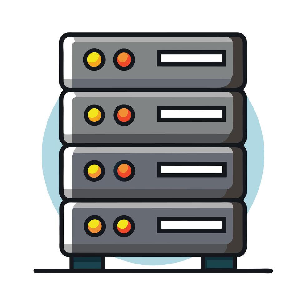 Modern Server Rack Icon with Blinking Lights and Isolated Background vector