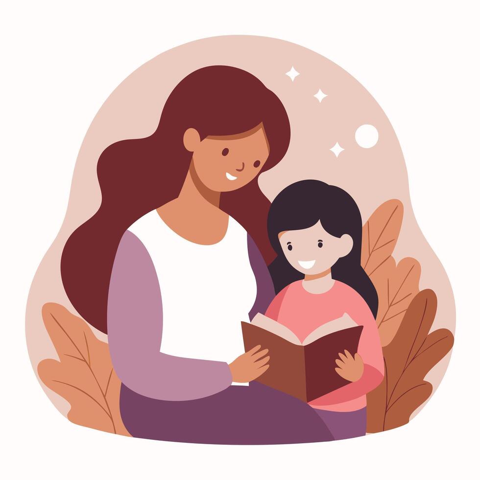 Heartwarming Mothers Day Illustration of a Mother Reading a Bedtime Story vector