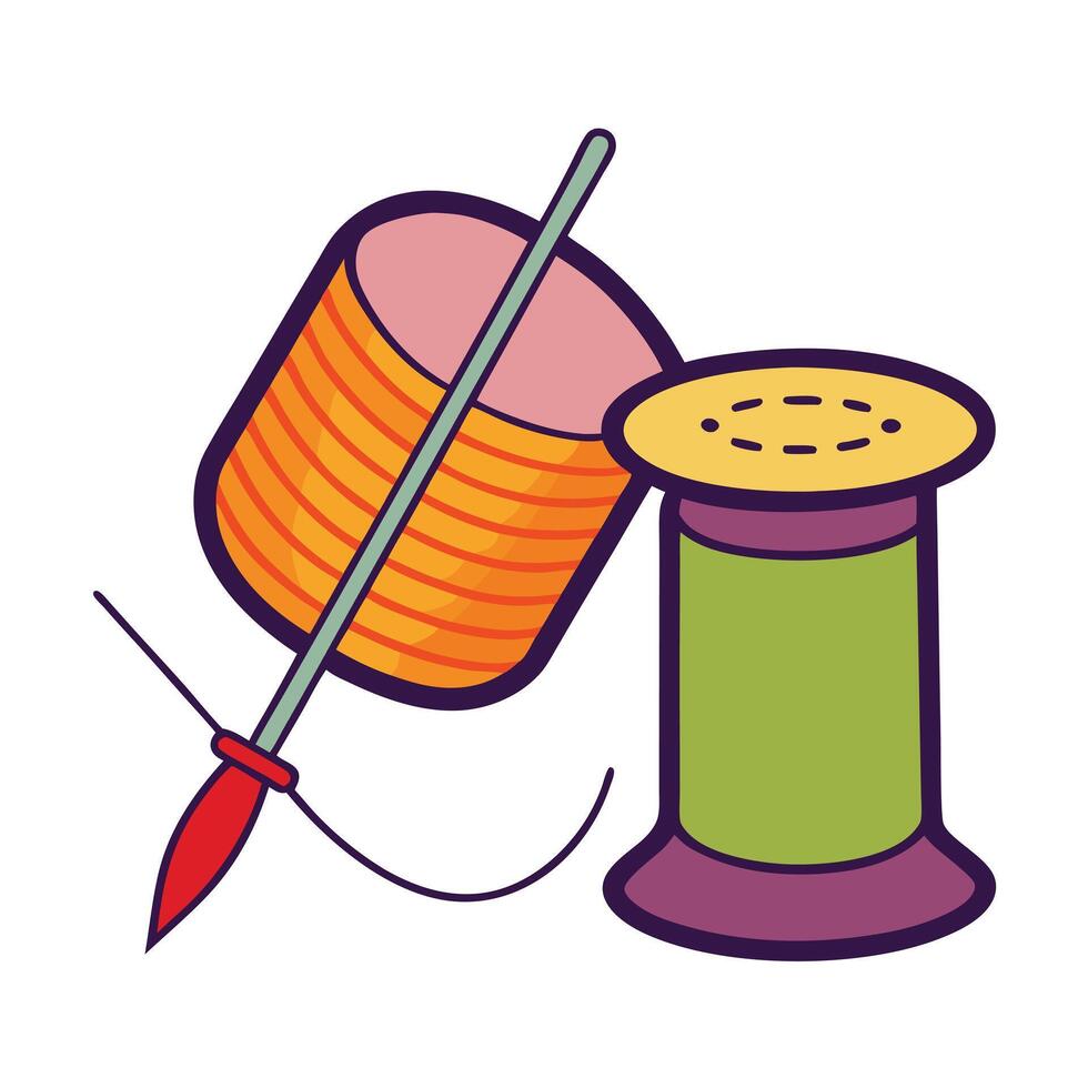 Modern Needle Thread and Fabric Icon and Isolated Background vector