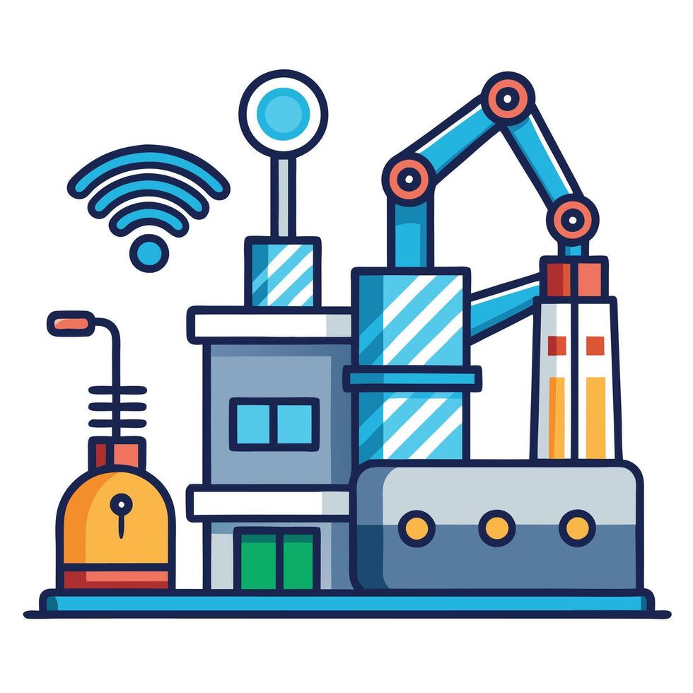 Modern Factory Icon with Robotic Arms and Isolated Background vector