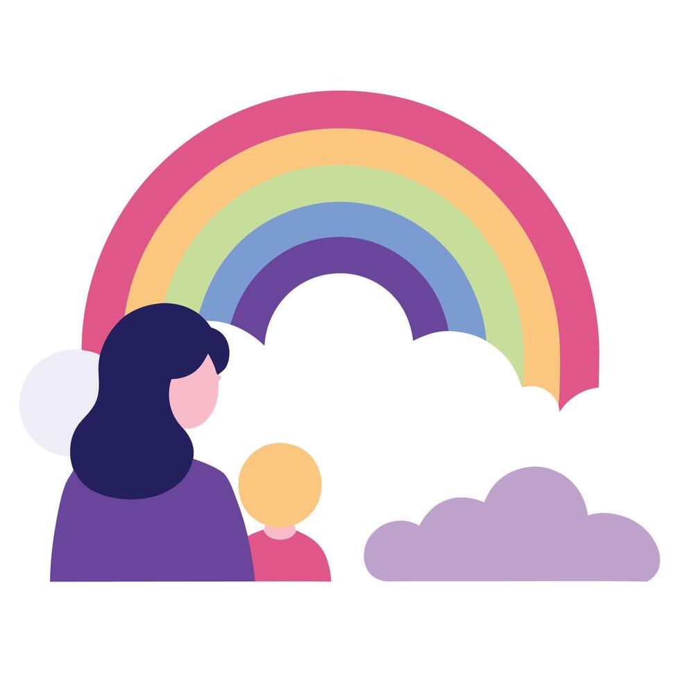 Mesmerizing Mothers Day Scene of a Mother and Child Observing Natures Beauty vector