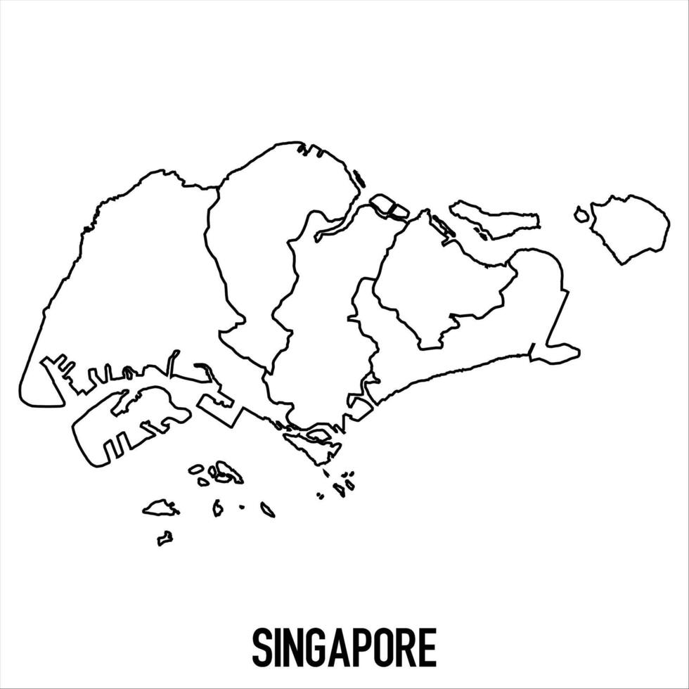 Singapore - solid black outline border map of country area. Simple flat illustration vector