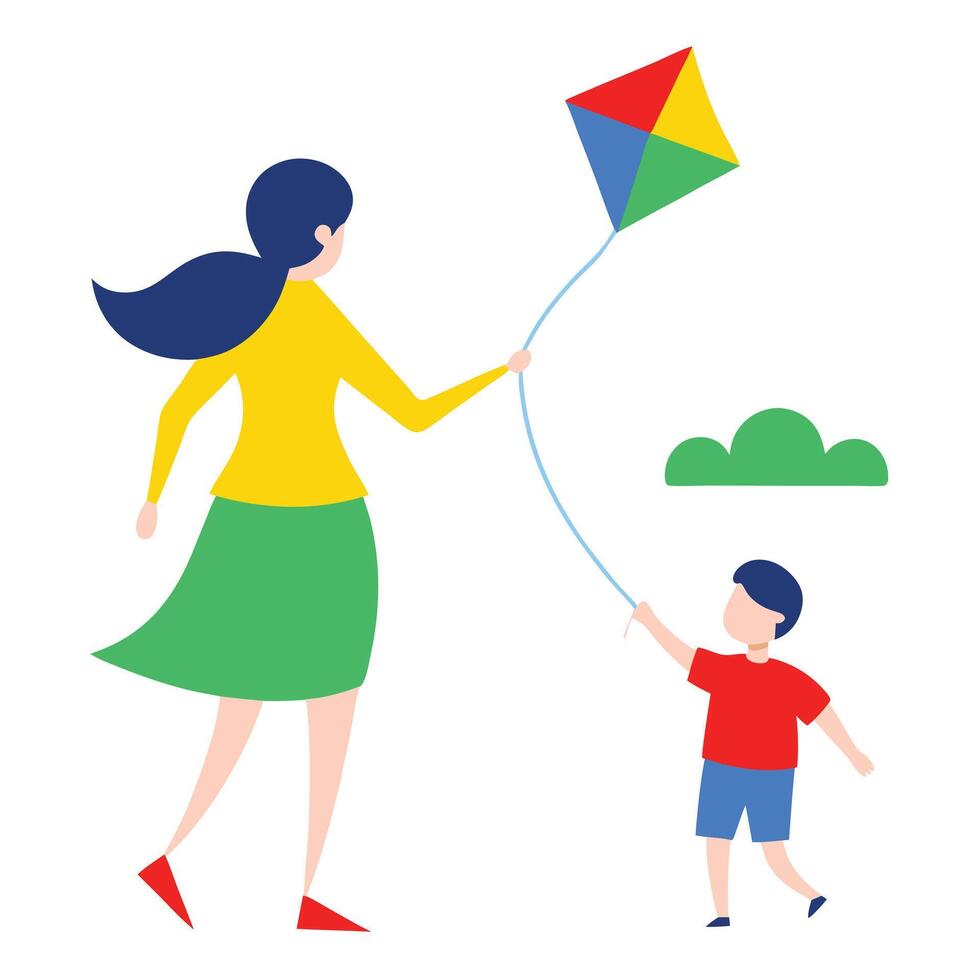 Playful Mothers Day Scene of a Mother and Child Enjoying a Cheerful Picnic vector