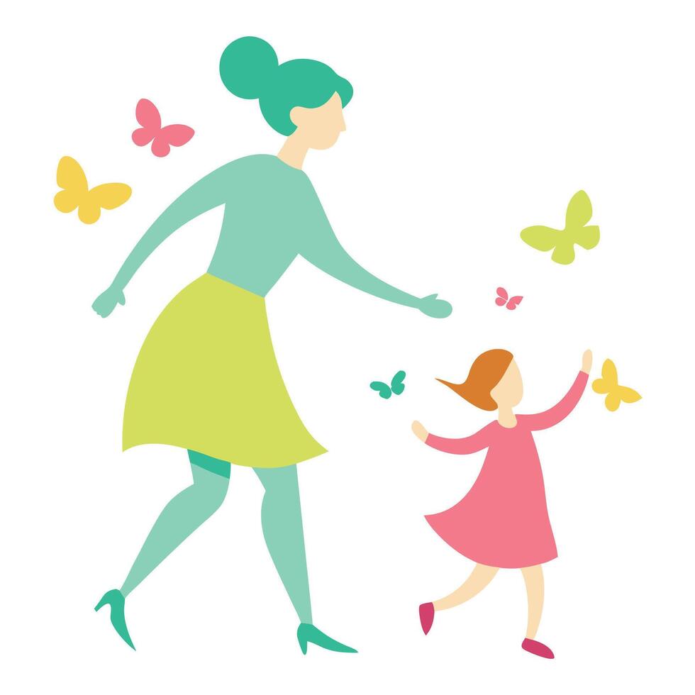 Playful Mothers Day Image of a Mother and Child Chasing with Boundless Energy vector