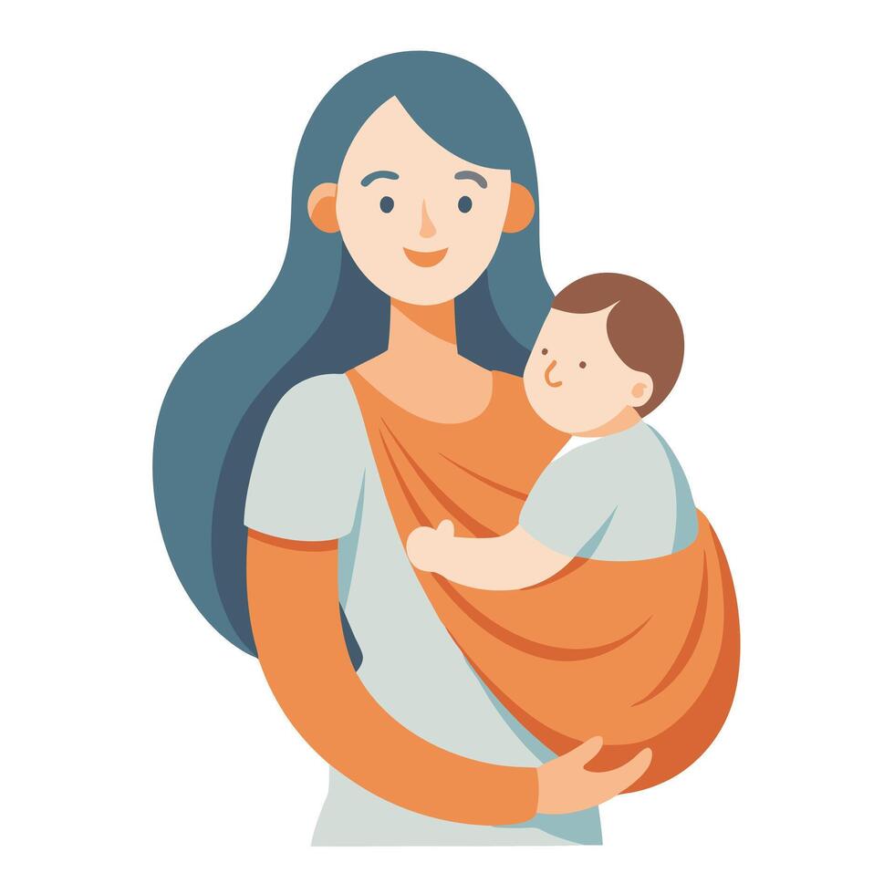 Mothers Day Illustration of a Mother Carrying Her Baby in a Sling with Symbolic Grace vector