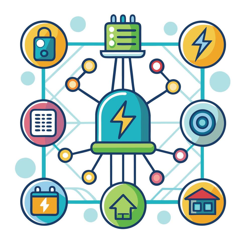 Power Grid Icon with Digital Symbols and Isolated Background vector