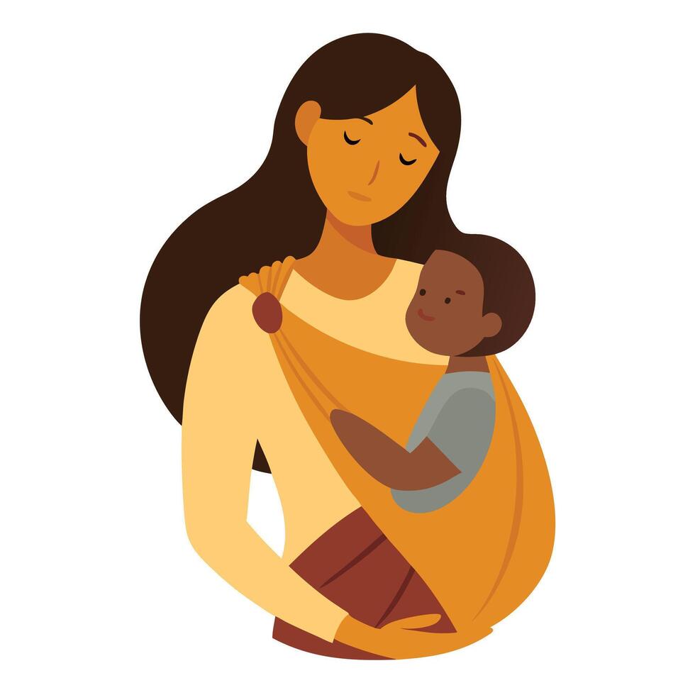 Mothers Day Illustration of a Mother Carrying Her Sleeping Baby in a Cozy Wrap vector