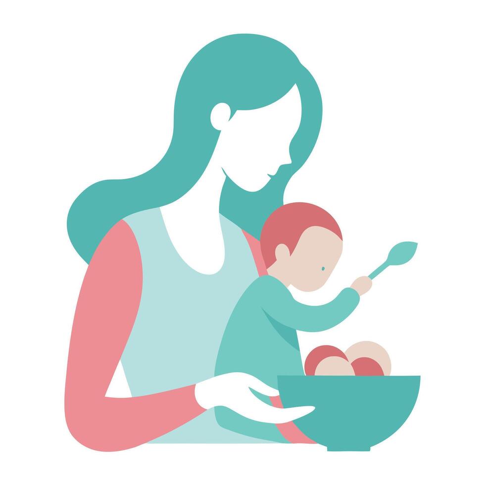 Mothers Day Illustration of a Mother Feeding Her Baby with a Spoon Showing Care vector