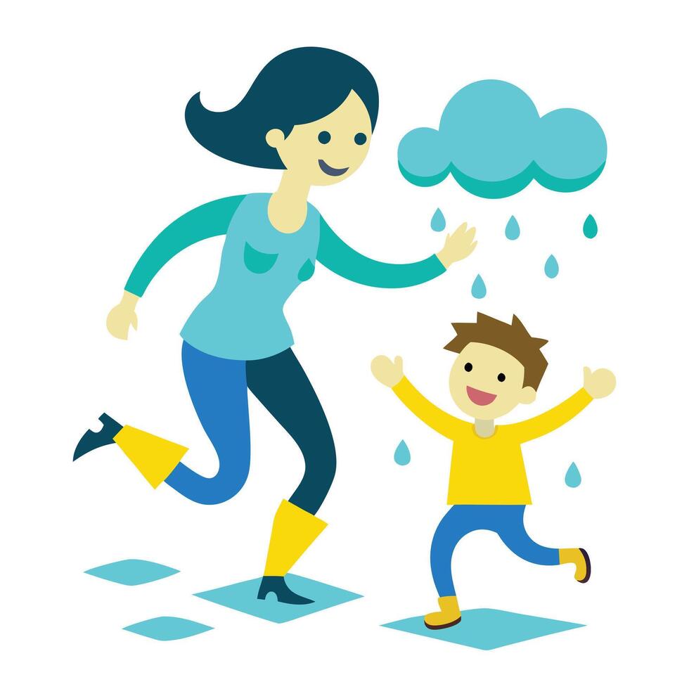 Playful Mothers Day Depiction of a Mother and Child Jumping with Exuberant Delight vector