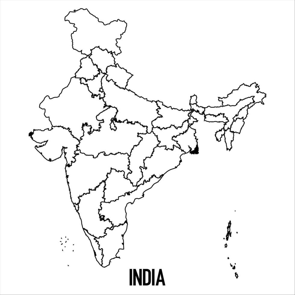 India - solid black outline border map of country area. Simple flat illustration vector