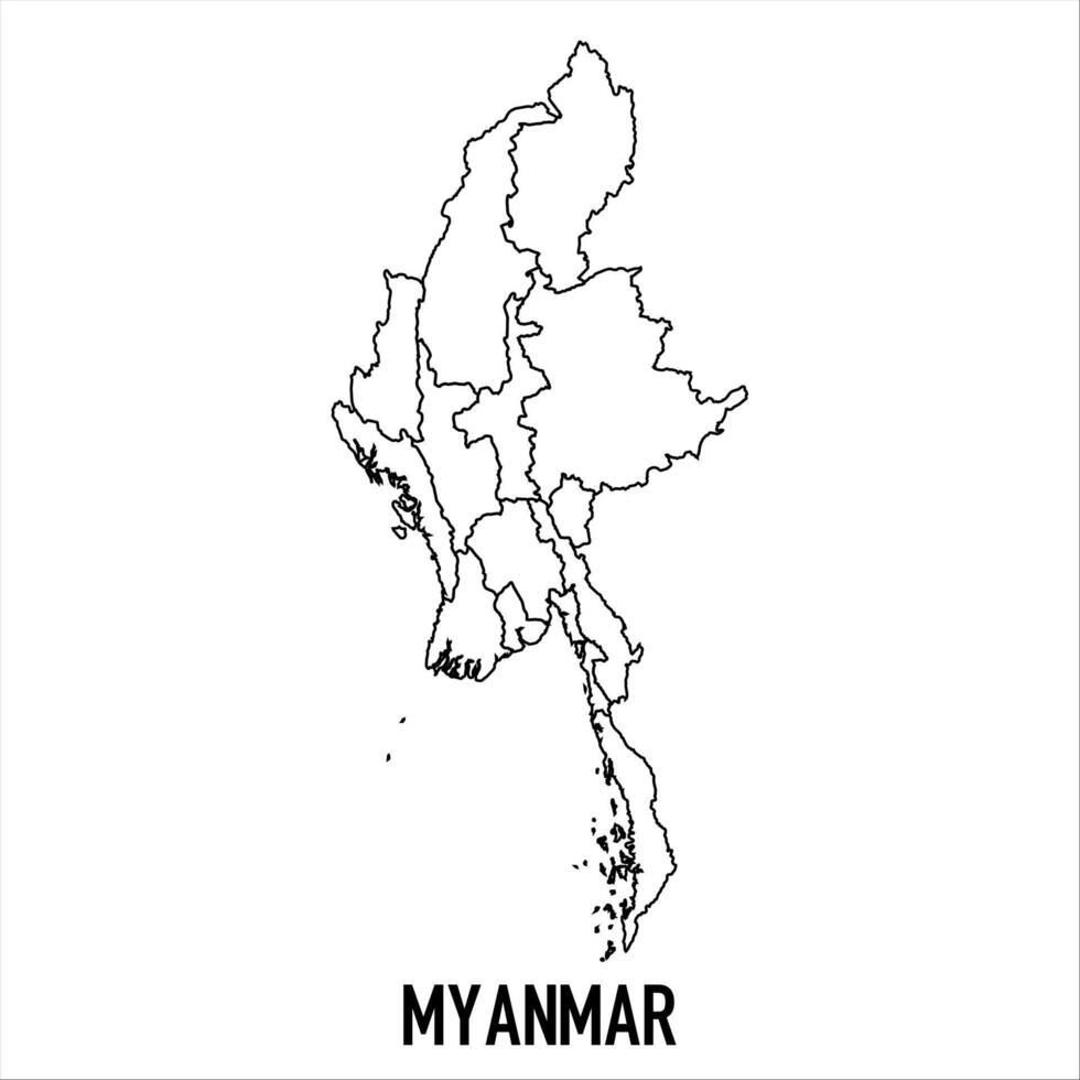 Myanmar - solid black outline border map of country area. Simple flat illustration vector