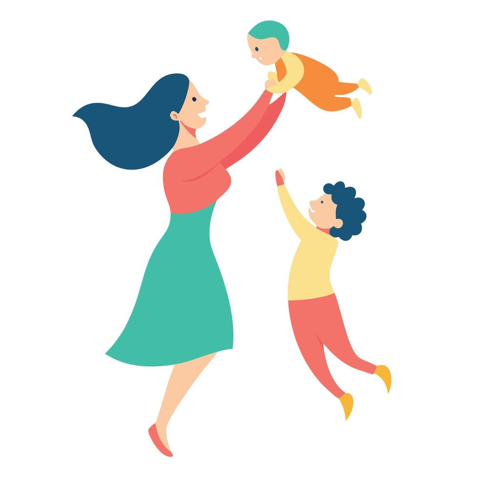 Mothers Day Illustration of a Mother Joyfully Tossing Her Baby in the Air vector