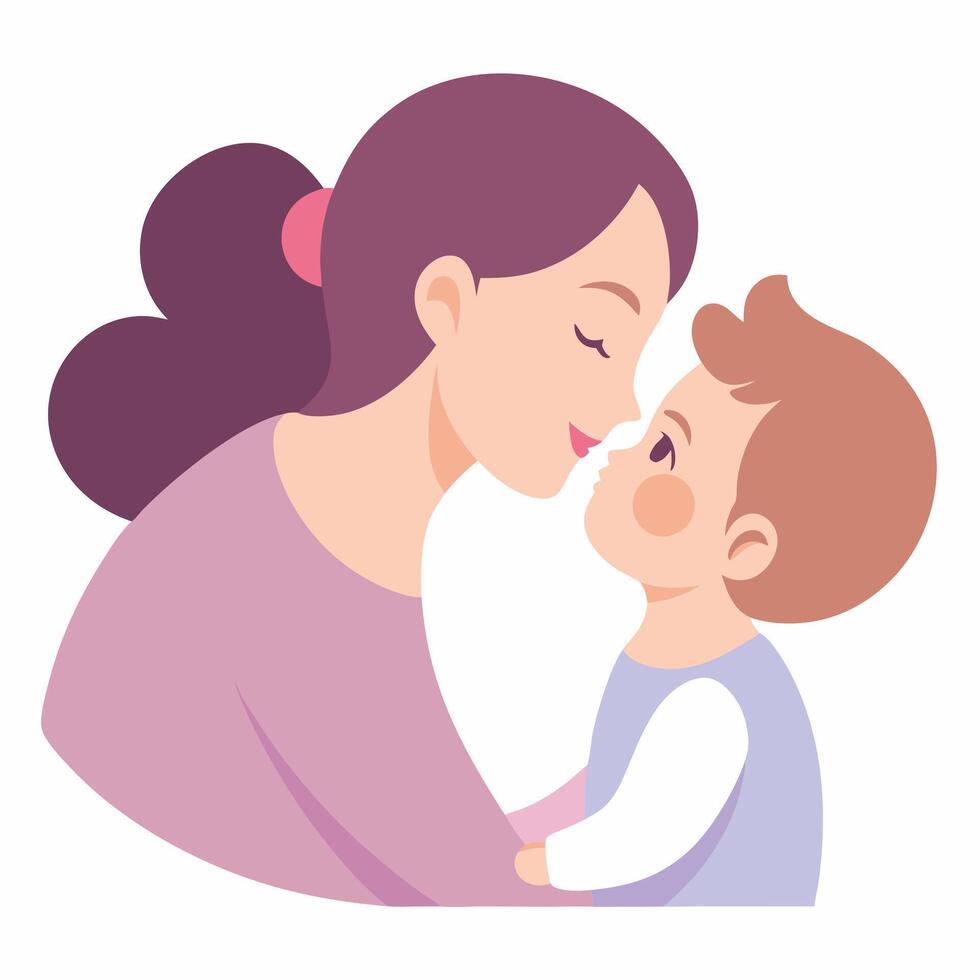 Mothers Day Illustration of a Mother Tenderly Kissing Her Babys Forehead with Affection vector