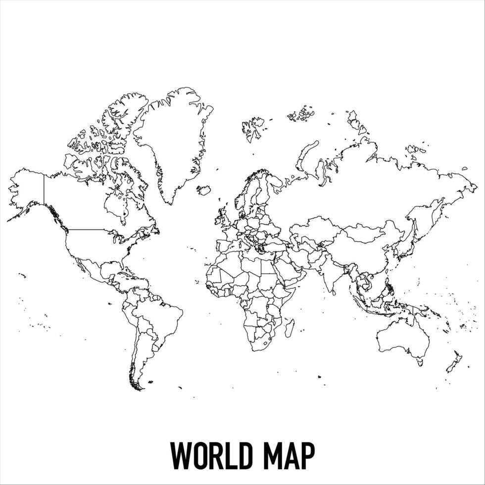 World - solid black outline border map of country area. Simple flat illustration vector