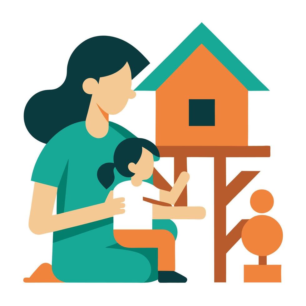 Spirited Mothers Day Scene of a Mother and Child Building a Creative Dream vector