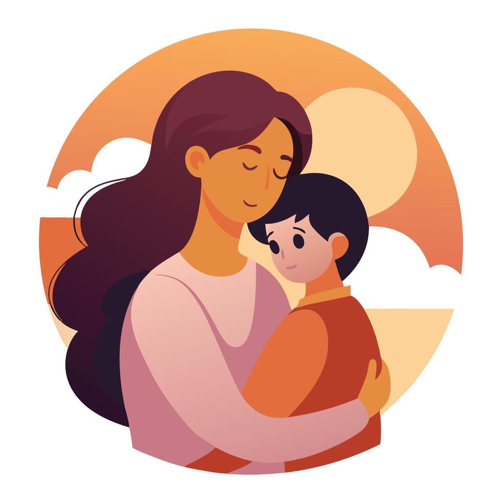 Tender Mothers Day Moment of a Mother Hugging Her Child with Warm Affection vector