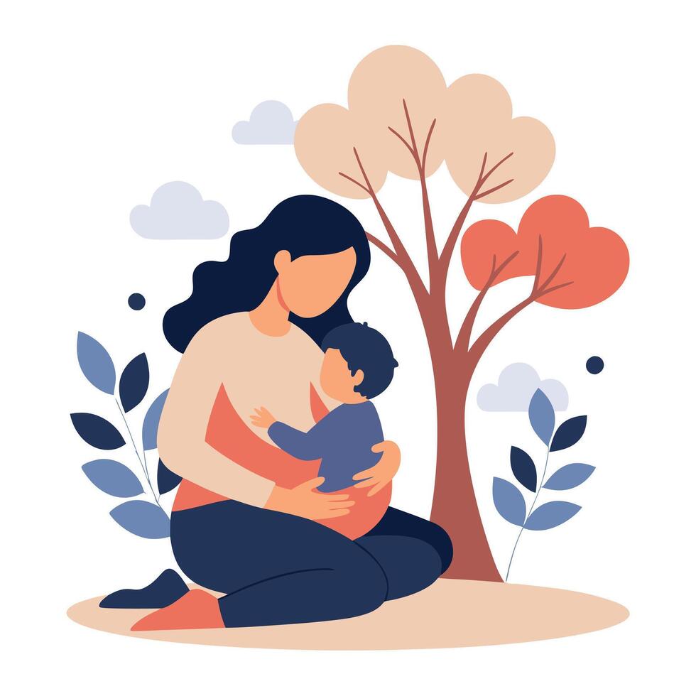 Serene Mothers Day Image of a Mother Gently Rocking Her Child in Peace vector