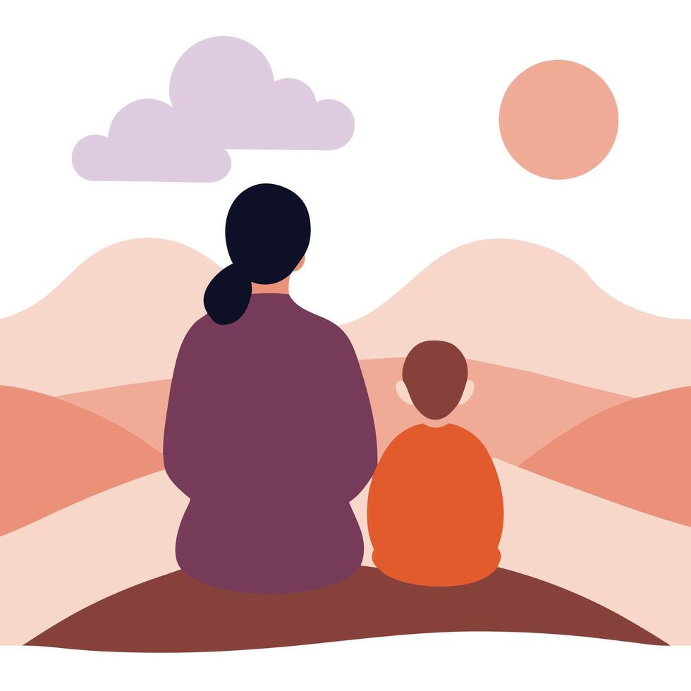 Serene Mothers Day Moment of a Mother and Child Gazing at a Starry Sky vector