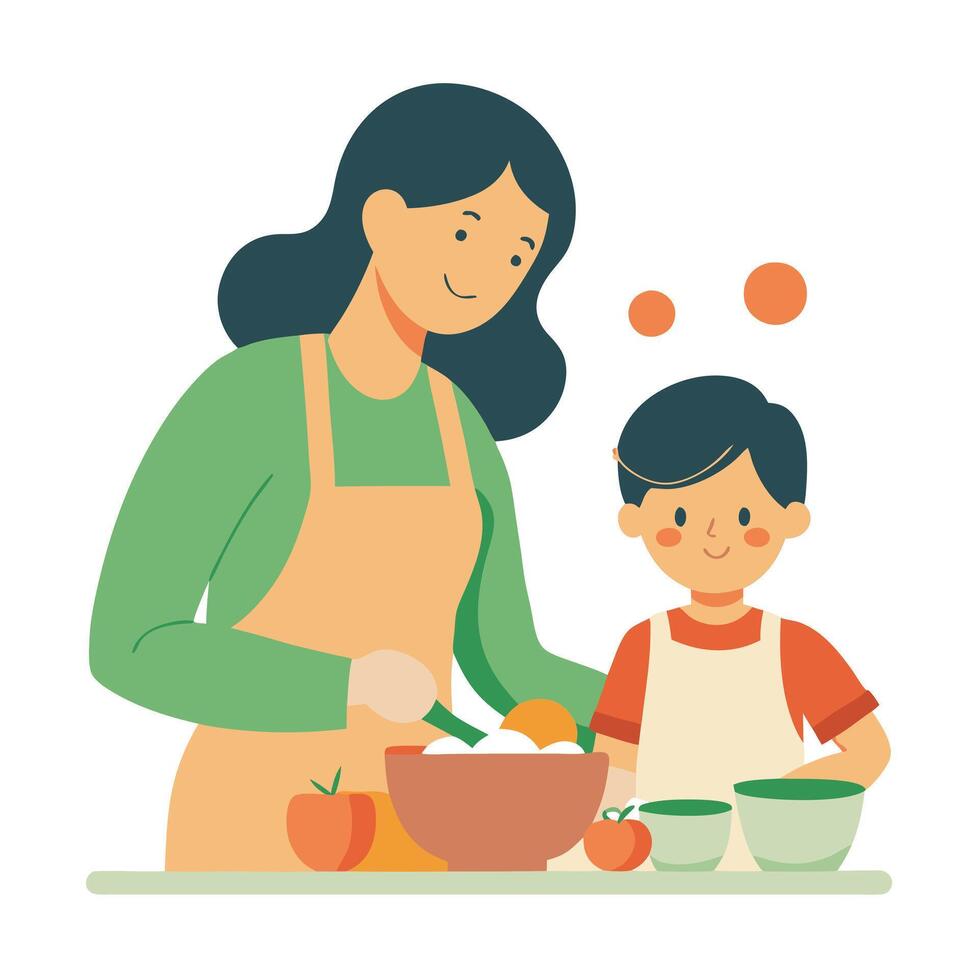 Warm Mothers Day Image of a Mother Preparing a Homemade Meal with Love vector