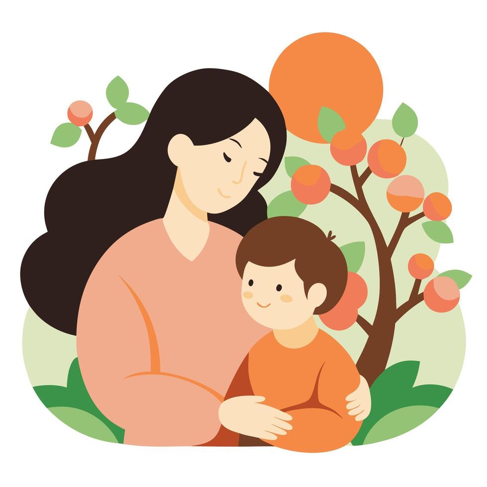 Serene Mothers Day Illustration of a Mother and Child Sharing a Quiet Moment vector