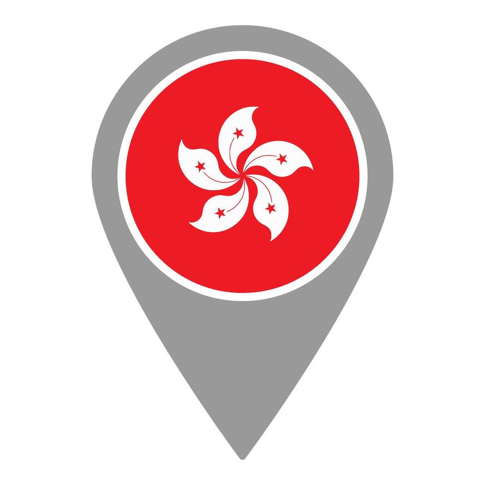 Hongkong flag location pin, flag application, Flag on Location Pin, map pointer, illustration. vector